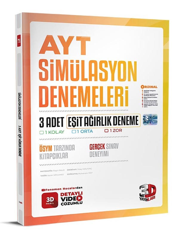3D Yayınları AYT Eşit Ağırlık 3 lü Simülasyon Genel Deneme-1