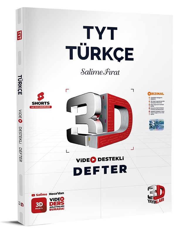 3D Yayınları TYT Türkçe Video Destekli Defter-1