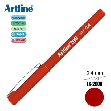 Artline Fineliner 0.4 Mm Koyu Koyu Kırmızı EK-200N