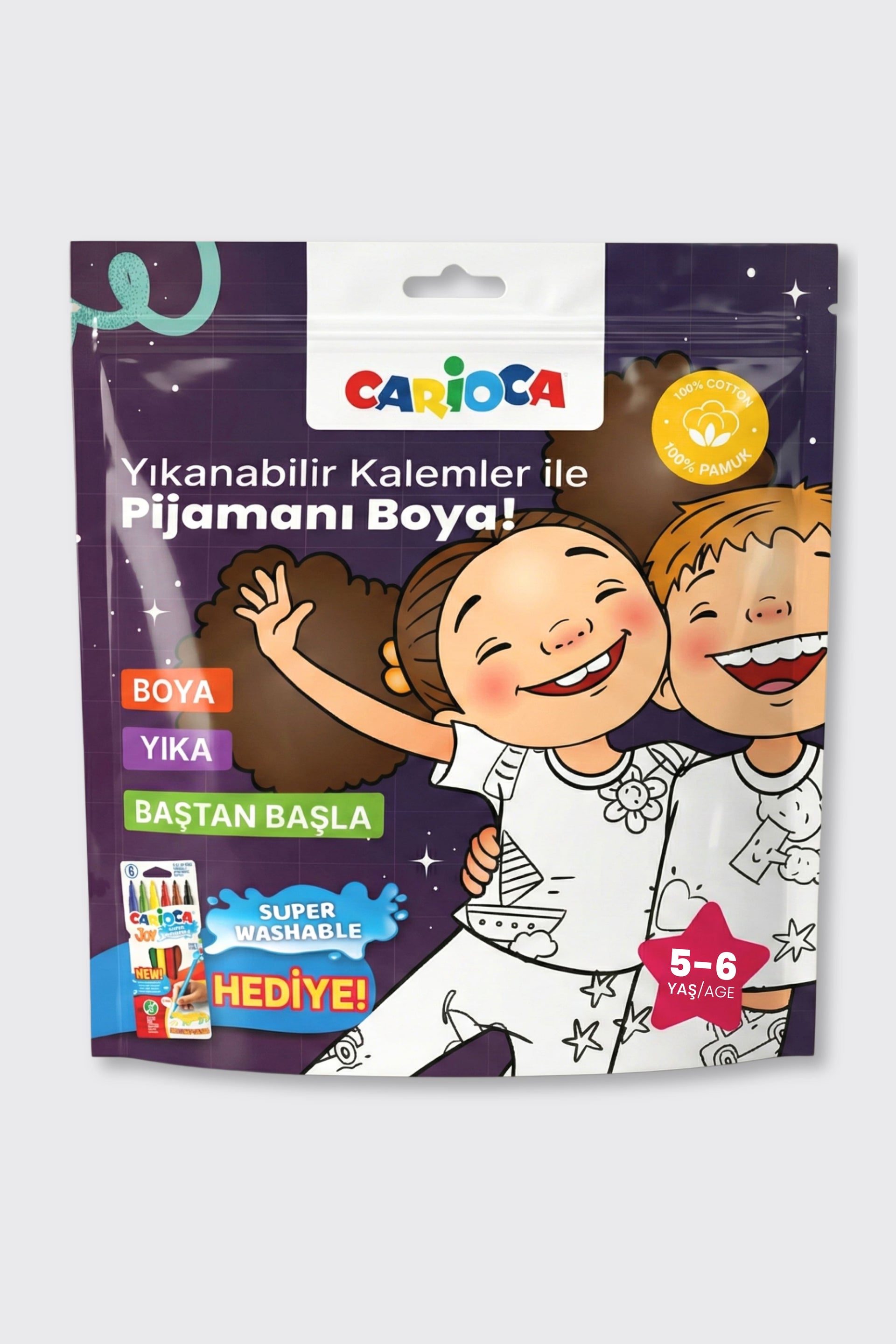 Carioca Boyanabilir Pijama-Keçeli 5-6 Yaş Kalem Hediyeli
