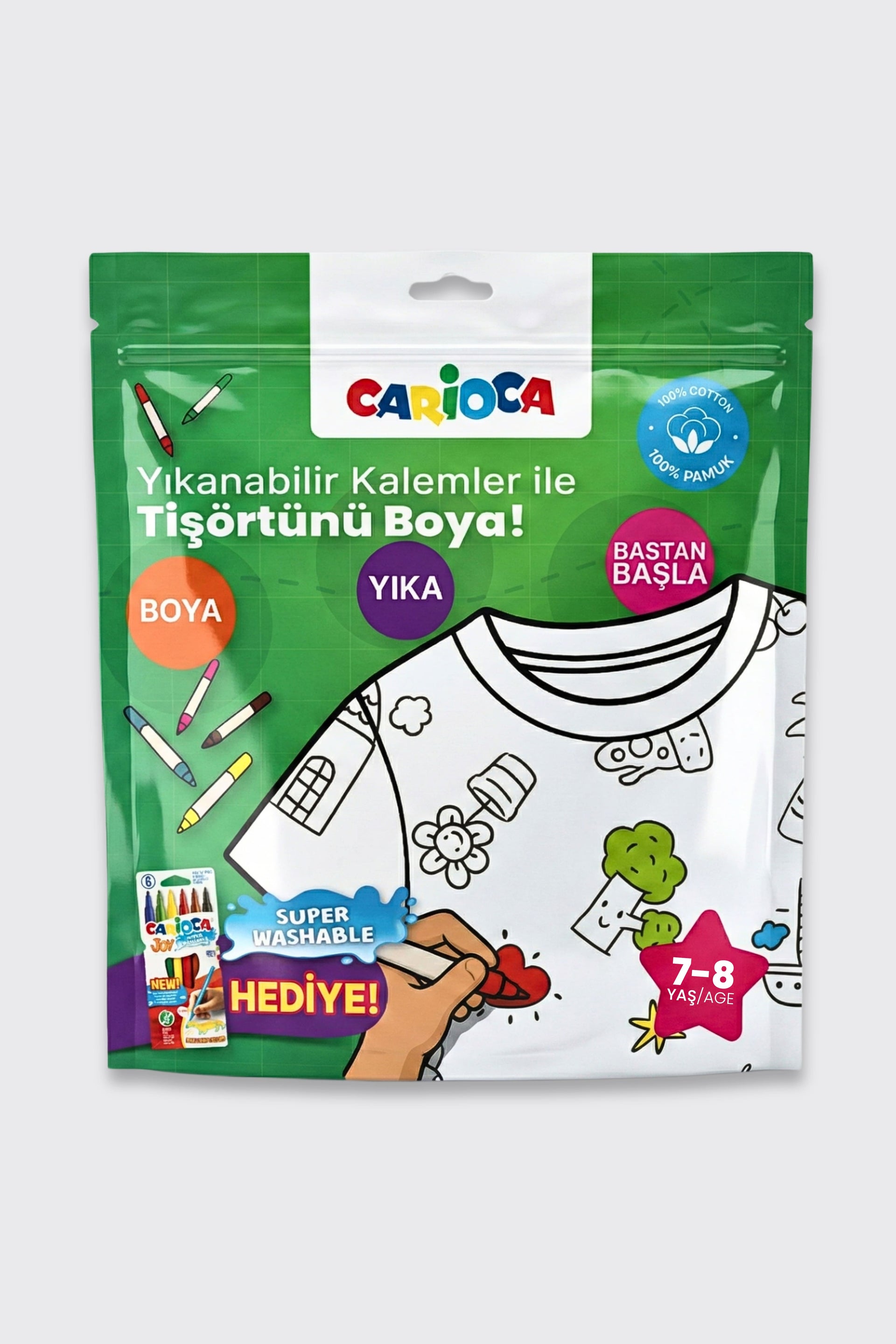 Carioca Boyanabilir Tişört-Keçeli 7-8 Yaş Kalem Hediyeli
