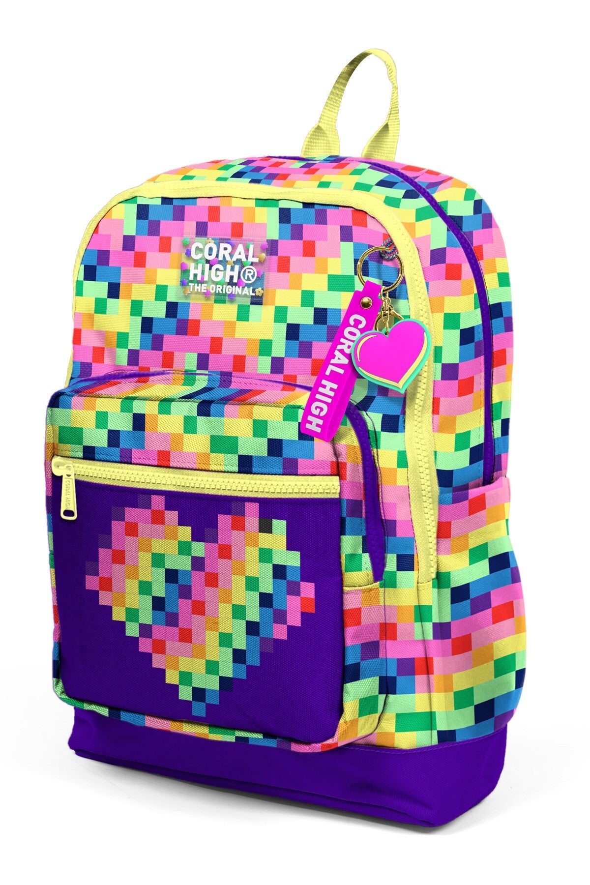 Coral High Kids Çok Renkli Piksel Kalp Desenli Okul Sırt Çantası 33208-6