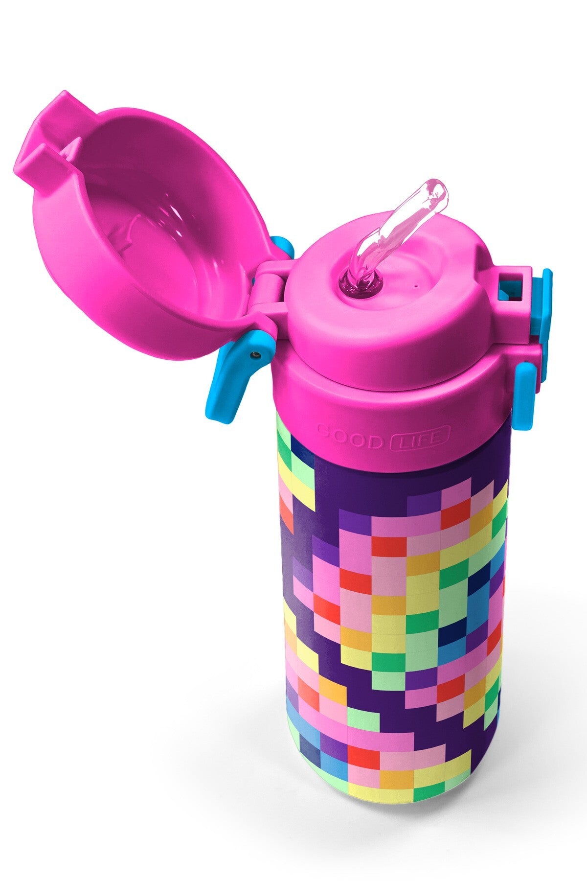 Coral High Kids Çok Renkli Piksel Kalp Desenli Pipetli ve Direkt İçim Çelik Termos 500 ml 38108-2