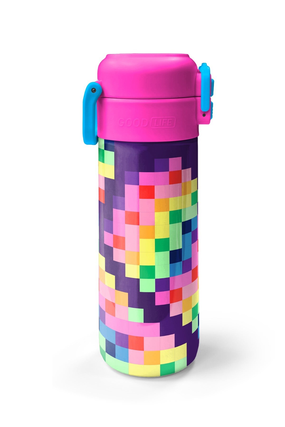 Coral High Kids Çok Renkli Piksel Kalp Desenli Pipetli ve Direkt İçim Çelik Termos 500 ml 38108-5
