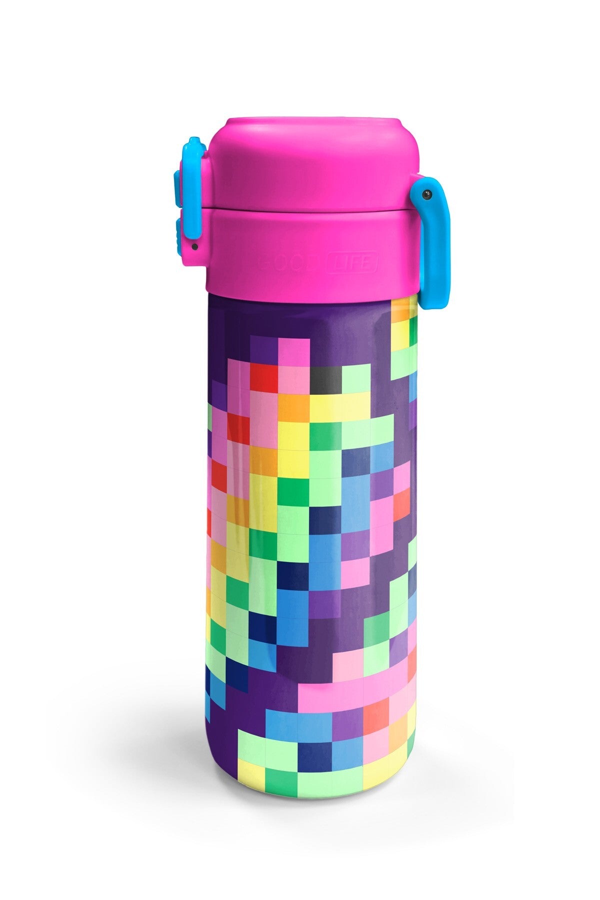 Coral High Kids Çok Renkli Piksel Kalp Desenli Pipetli ve Direkt İçim Çelik Termos 500 ml 38108-6