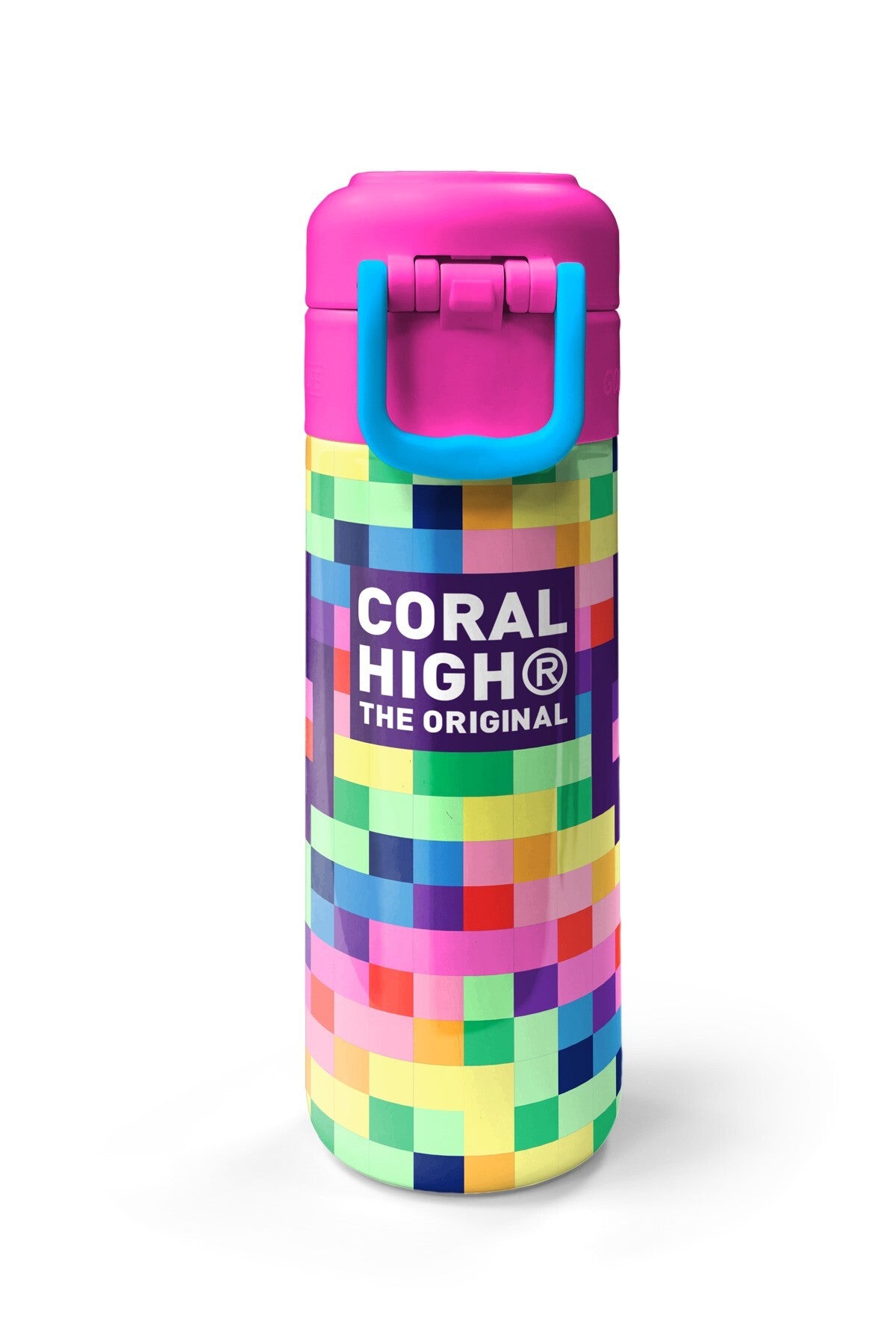 Coral High Kids Çok Renkli Piksel Kalp Desenli Pipetli ve Direkt İçim Çelik Termos 500 ml 38108-7