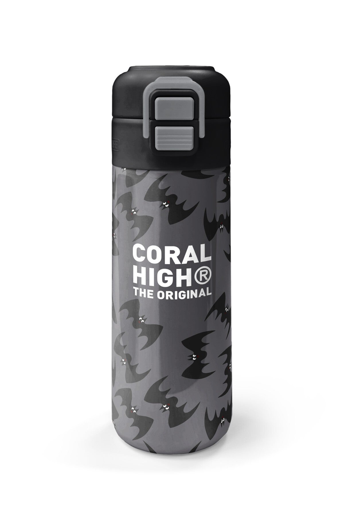 Coral High Kids Gri Siyah Yarasa Desenli Pipetli ve Direkt İçim Çelik Termos 500 ml 38126-4