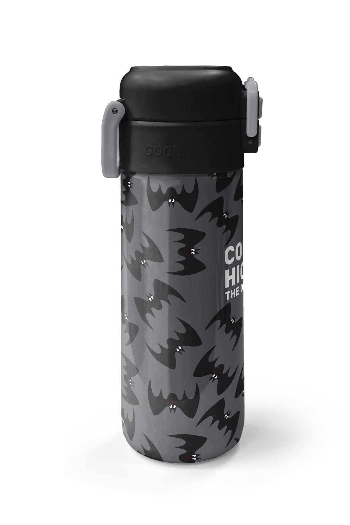 Coral High Kids Gri Siyah Yarasa Desenli Pipetli ve Direkt İçim Çelik Termos 500 ml 38126-5