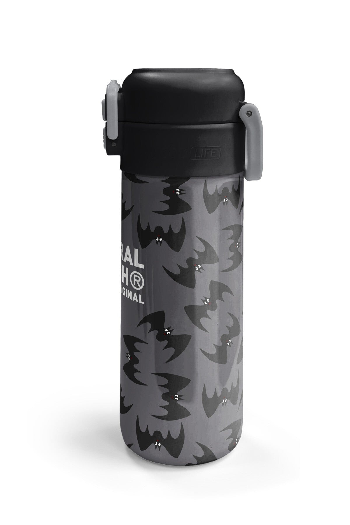 Coral High Kids Gri Siyah Yarasa Desenli Pipetli ve Direkt İçim Çelik Termos 500 ml 38126-6