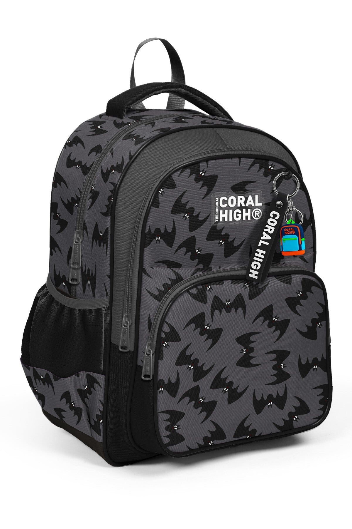 Coral High Kids Gri Siyah Yarasa Desenli Üç Bölmeli Okul Sırt Çantası 33244-1