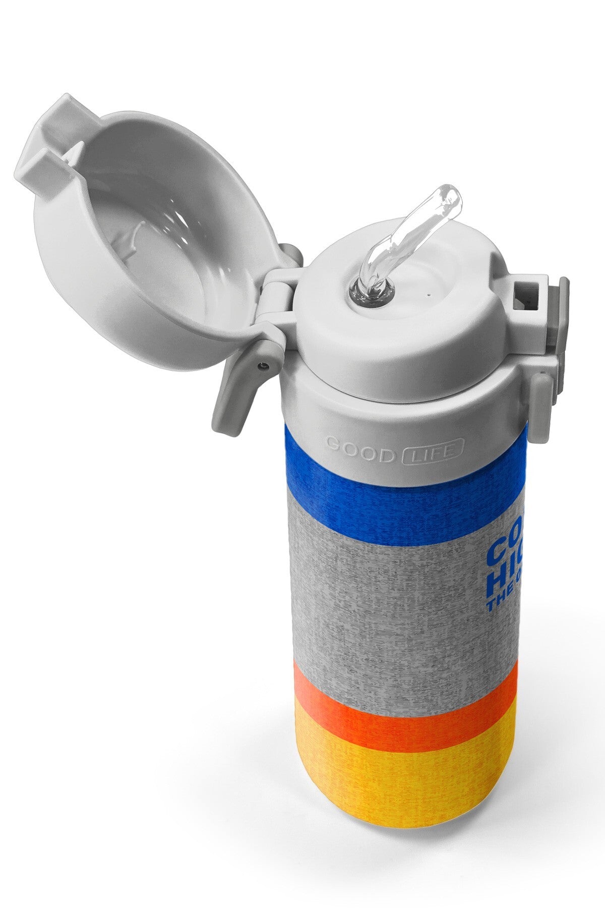 Coral High Kids Gri Turuncu Çizgi Desenli Pipetli ve Direkt İçim Çelik Termos 500 ml 38121-2