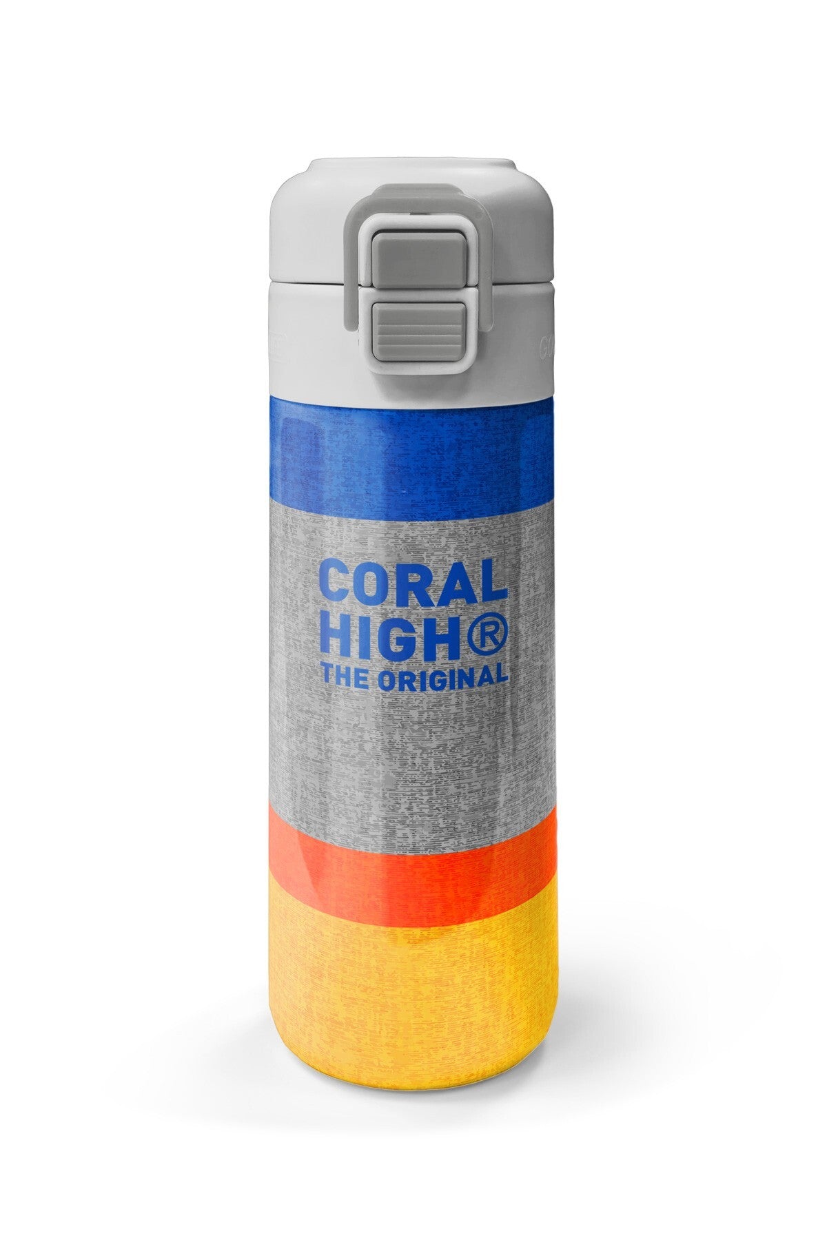 Coral High Kids Gri Turuncu Çizgi Desenli Pipetli ve Direkt İçim Çelik Termos 500 ml 38121-4