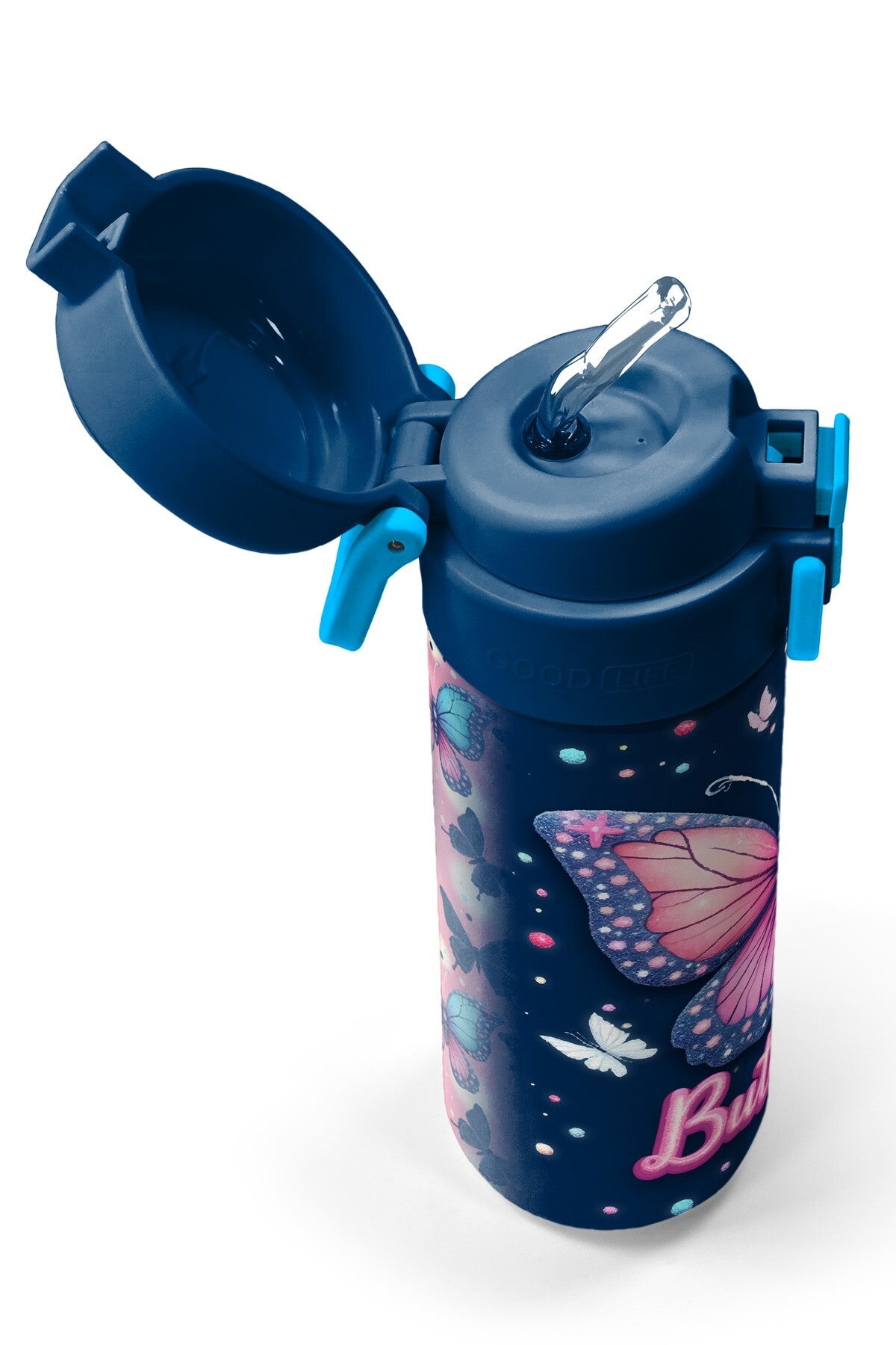 Coral High Kids Kelebek Desenli Pipetli ve Direkt İçim Çelik Termos 500 ml 38131-2