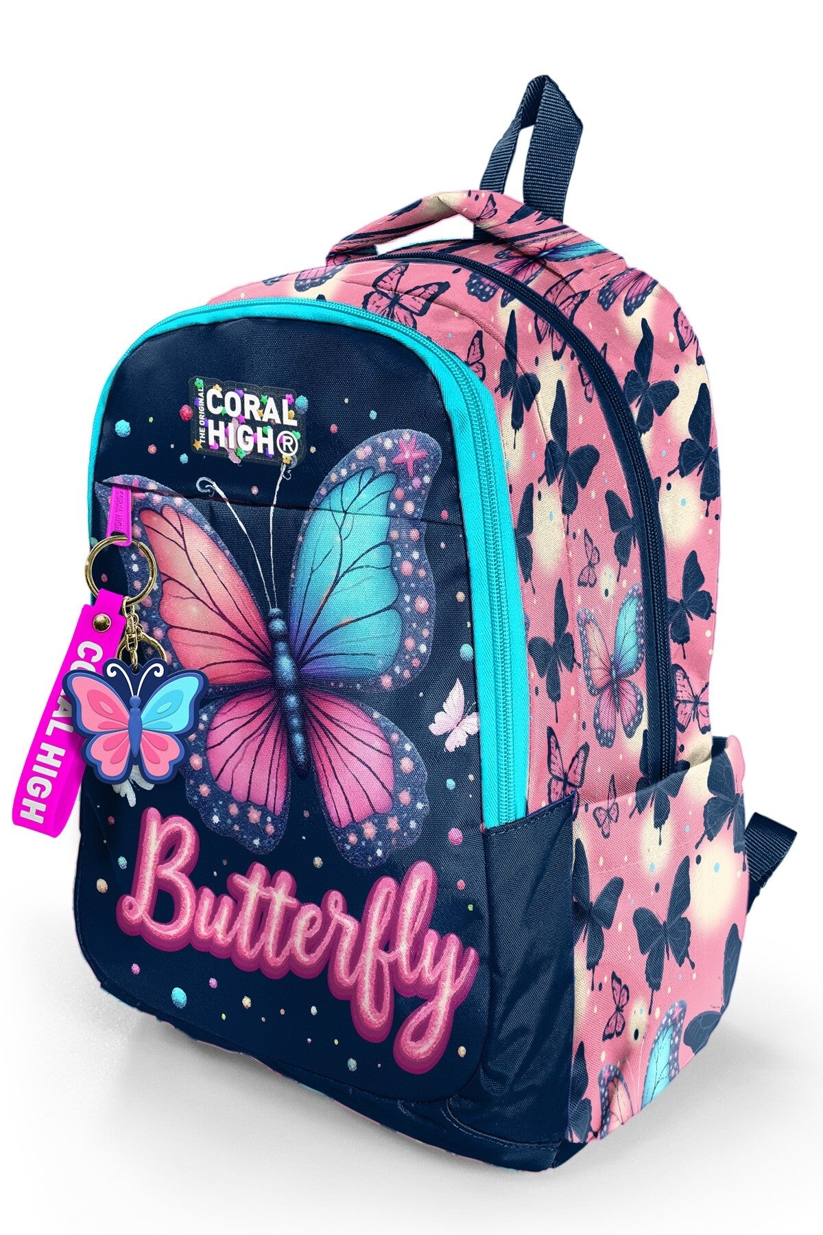 Coral High Kids Kelebek Desenli Üç Bölmeli Okul Sırt Çantası 33249-7