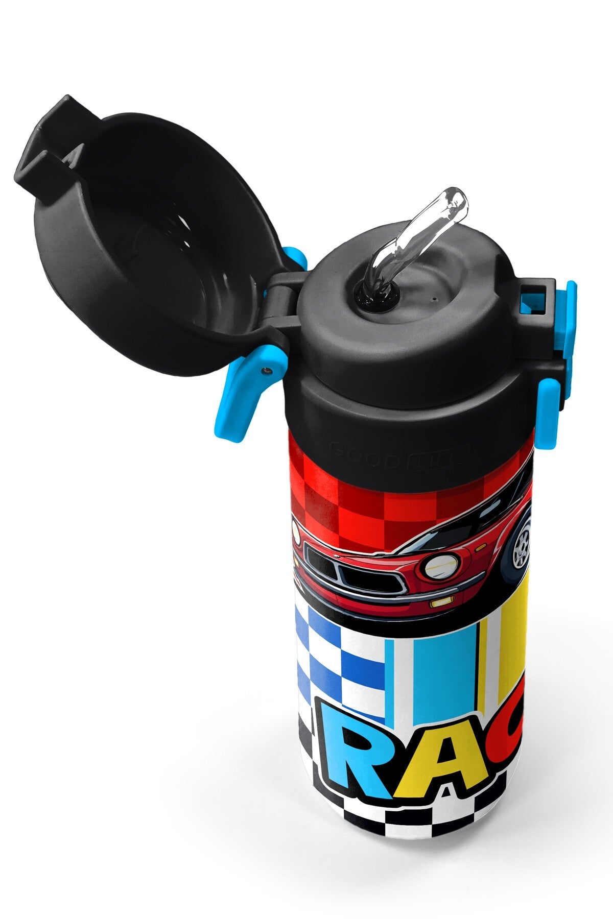 Coral High Kids Kırmızı Araba Desenli Pipetli ve Direkt İçim Çelik Termos 500 ml 38139