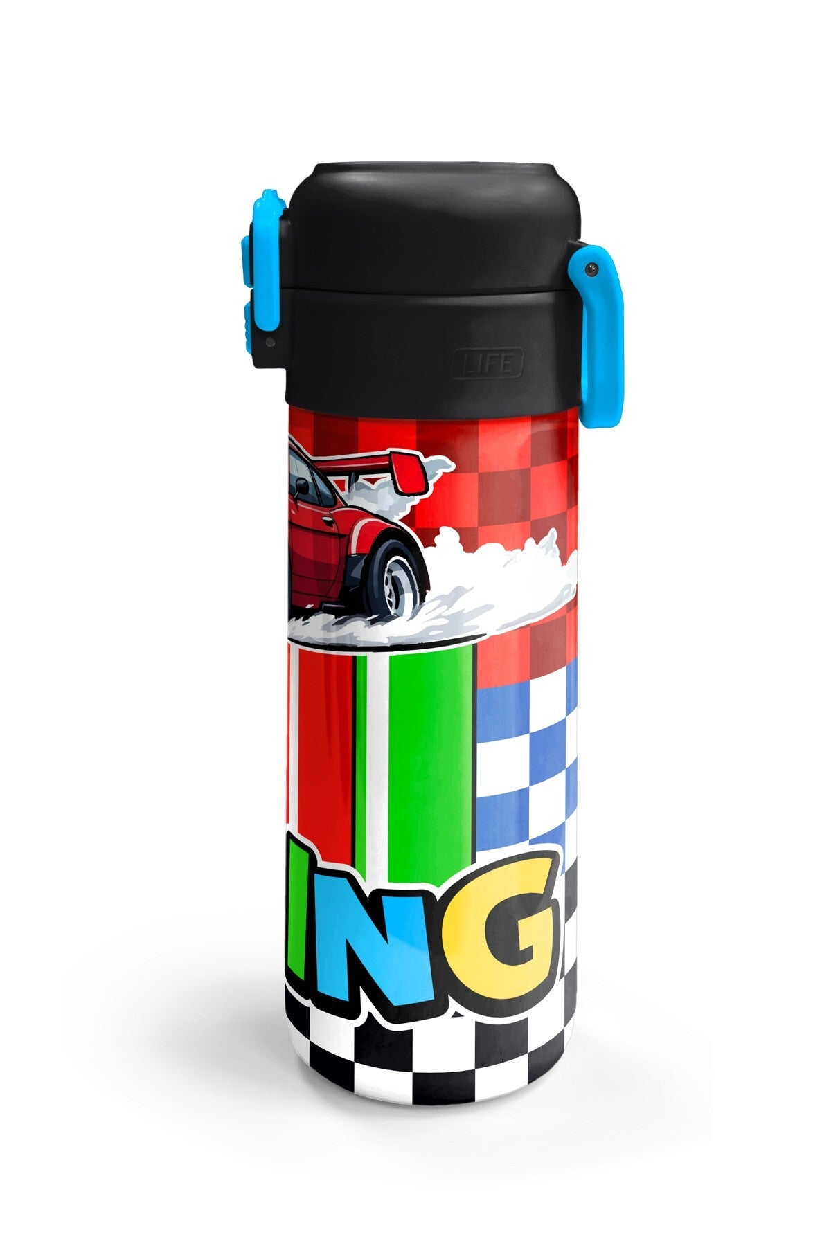 Coral High Kids Kırmızı Araba Desenli Pipetli ve Direkt İçim Çelik Termos 500 ml 38139-6