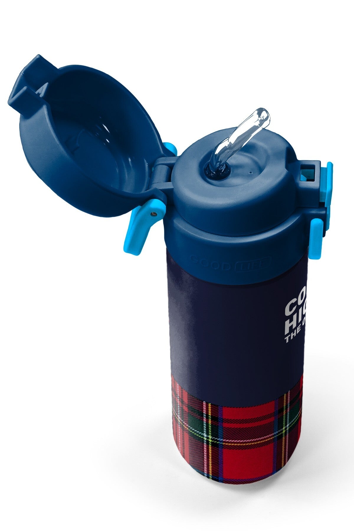 Coral High Kids Lacivert Ekose Fiyonk Desenli Pipetli ve Direkt İçim Çelik Termos 500 ml 38107-2