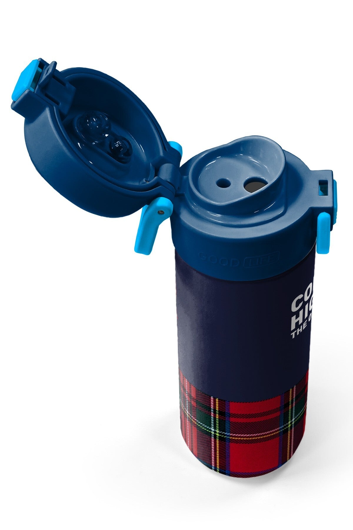 Coral High Kids Lacivert Ekose Fiyonk Desenli Pipetli ve Direkt İçim Çelik Termos 500 ml 38107-3