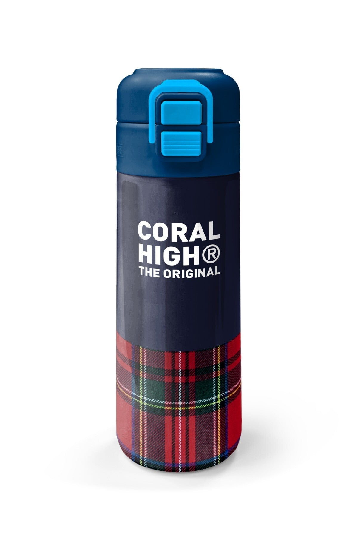 Coral High Kids Lacivert Ekose Fiyonk Desenli Pipetli ve Direkt İçim Çelik Termos 500 ml 38107