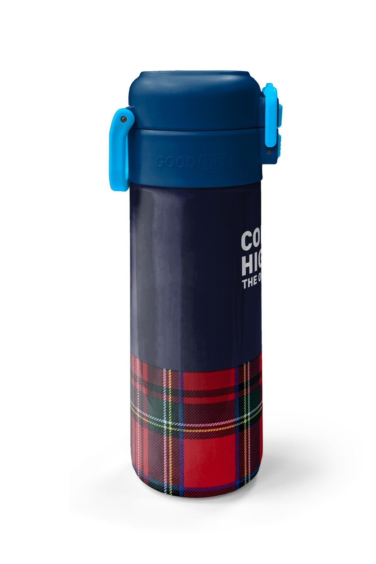 Coral High Kids Lacivert Ekose Fiyonk Desenli Pipetli ve Direkt İçim Çelik Termos 500 ml 38107-3