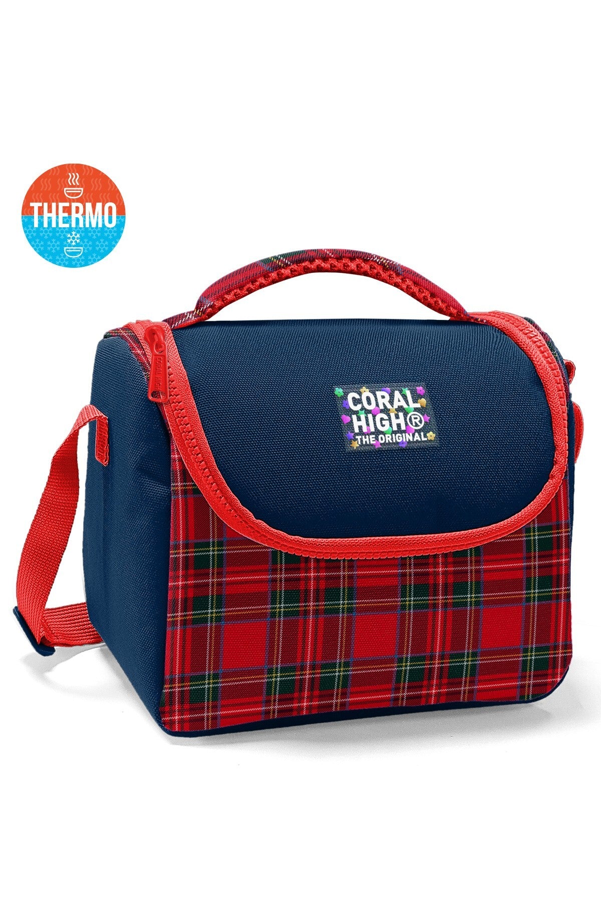 Coral High Kids Lacivert Ekose Fiyonk Desenli Thermo Beslenme Çantası 37107-1