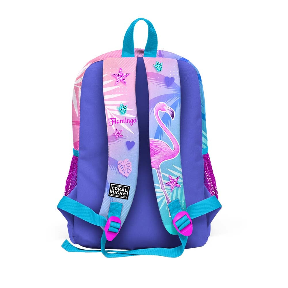 Coral High Kids Lavanta Pembe Flamingo Desenli Dört Bölmeli Okul Sırt Çantası 23705-3