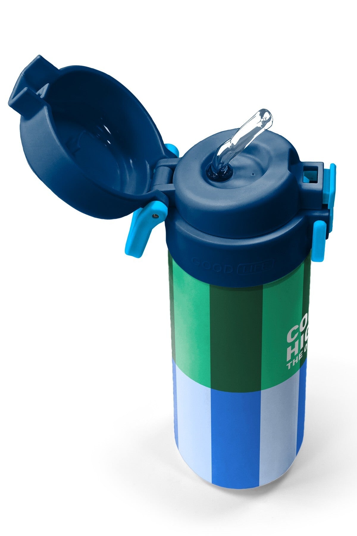 Coral High Kids Mavi Yeşil Çizgi Desenli Pipetli ve Direkt İçim Çelik Termos 500 ml 38111