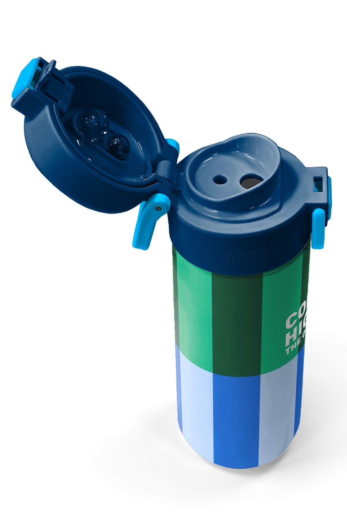 Coral High Kids Mavi Yeşil Çizgi Desenli Pipetli ve Direkt İçim Çelik Termos 500 ml 38111-3