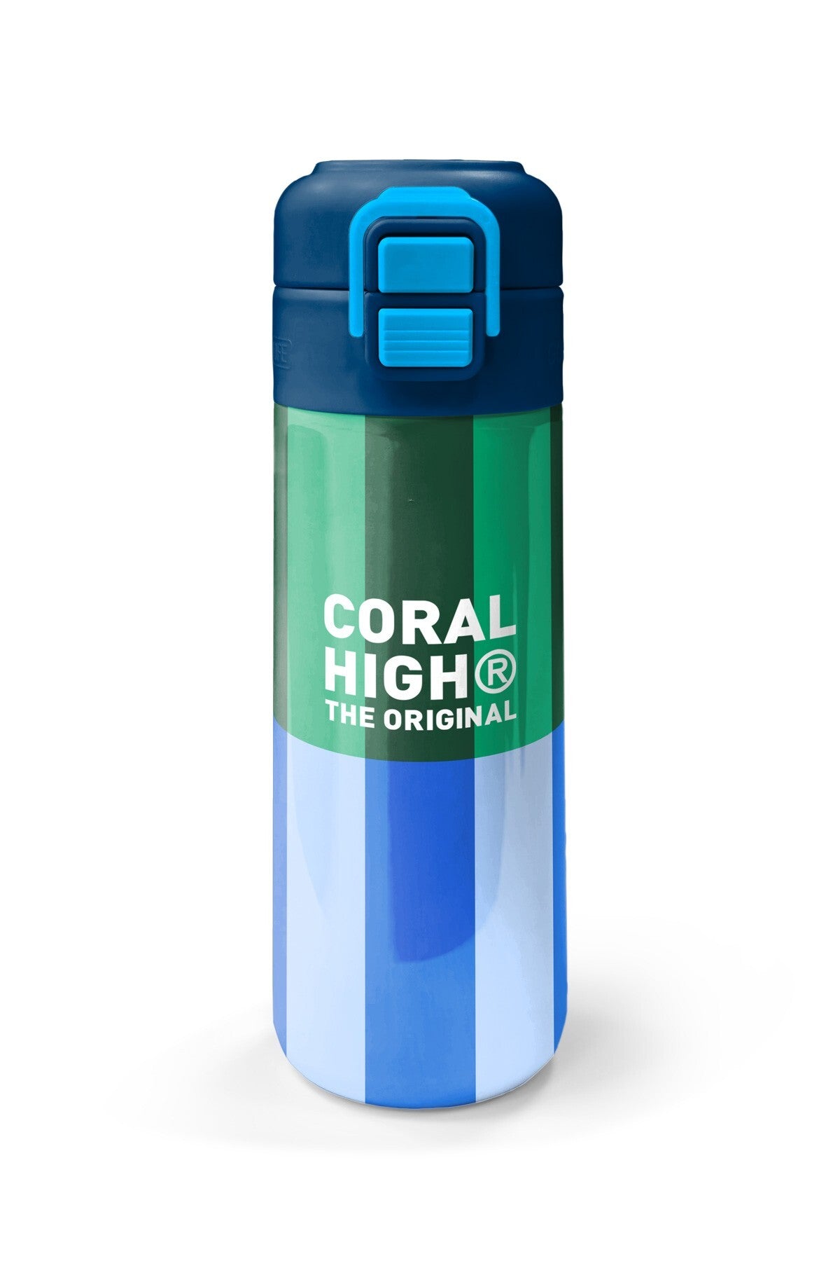 Coral High Kids Mavi Yeşil Çizgi Desenli Pipetli ve Direkt İçim Çelik Termos 500 ml 38111-4