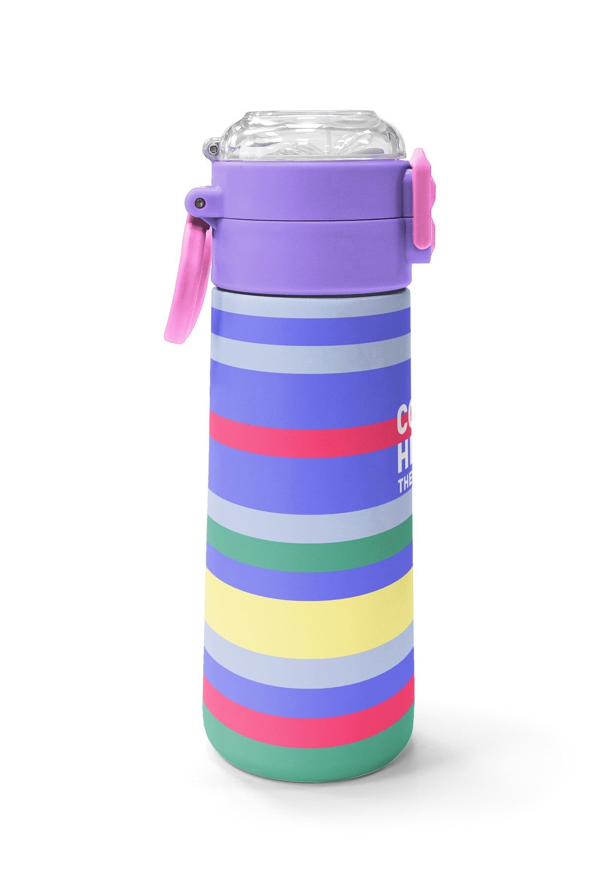 Coral High Kids Milka Gri Sarı Çizgi Desenli Pipetli ve Direkt İçim Çelik Termos 500 Ml 38102-2