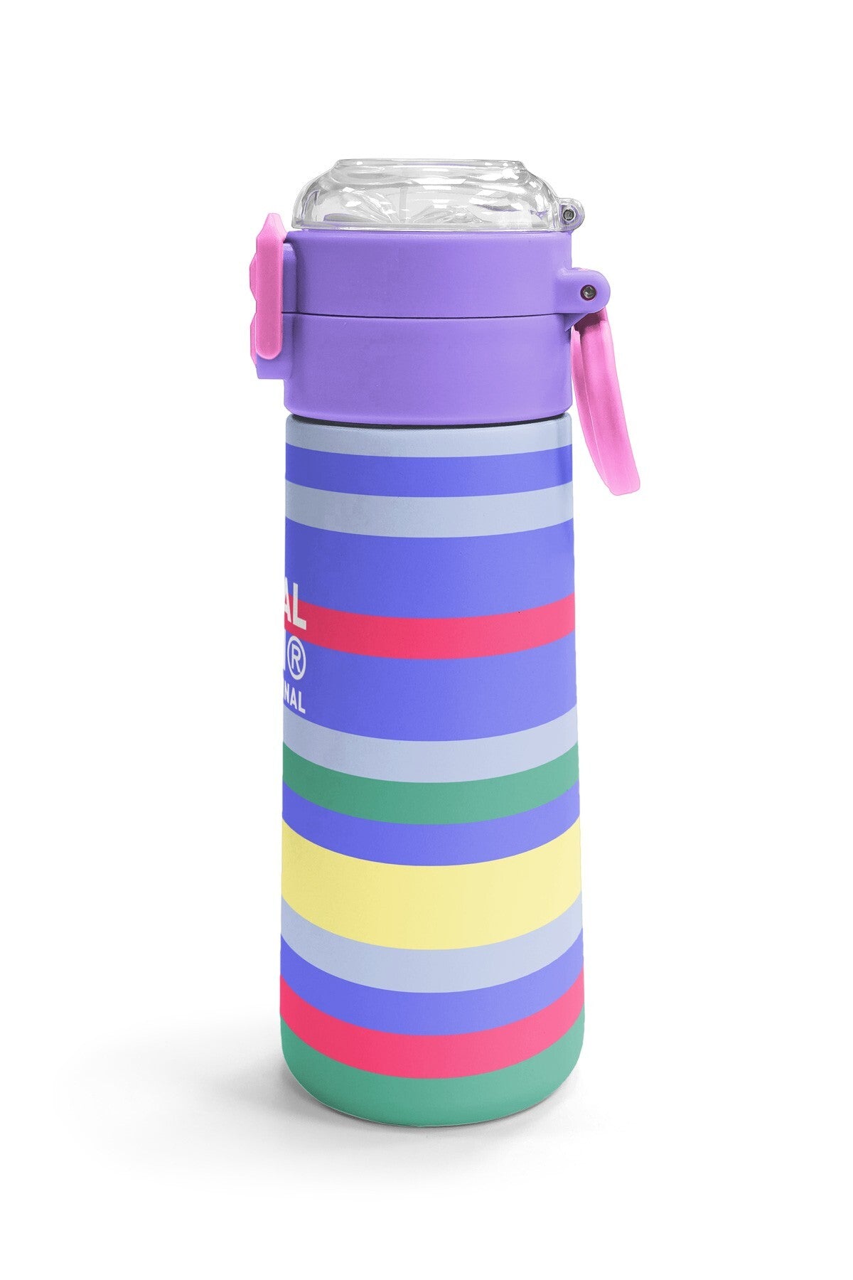 Coral High Kids Milka Gri Sarı Çizgi Desenli Pipetli ve Direkt İçim Çelik Termos 500 Ml 38102-3