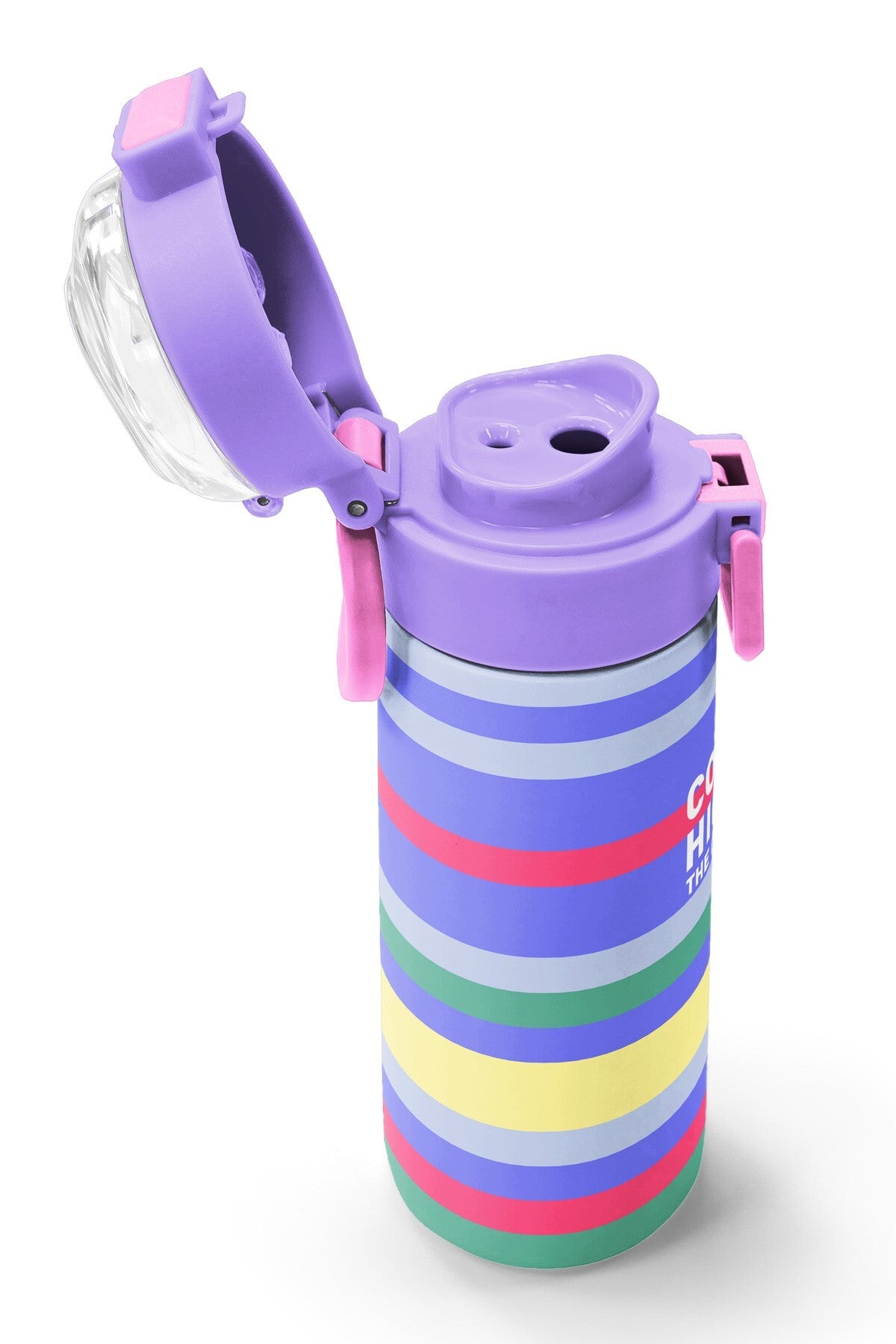 Coral High Kids Milka Gri Sarı Çizgi Desenli Pipetli ve Direkt İçim Çelik Termos 500 Ml 38102-6