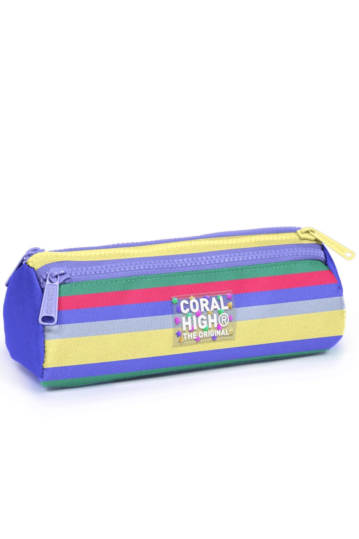 Coral High Kids Milka Gri Sarı Çizgi Desenli Üç Bölmeli Kalem Çantası 31002-1