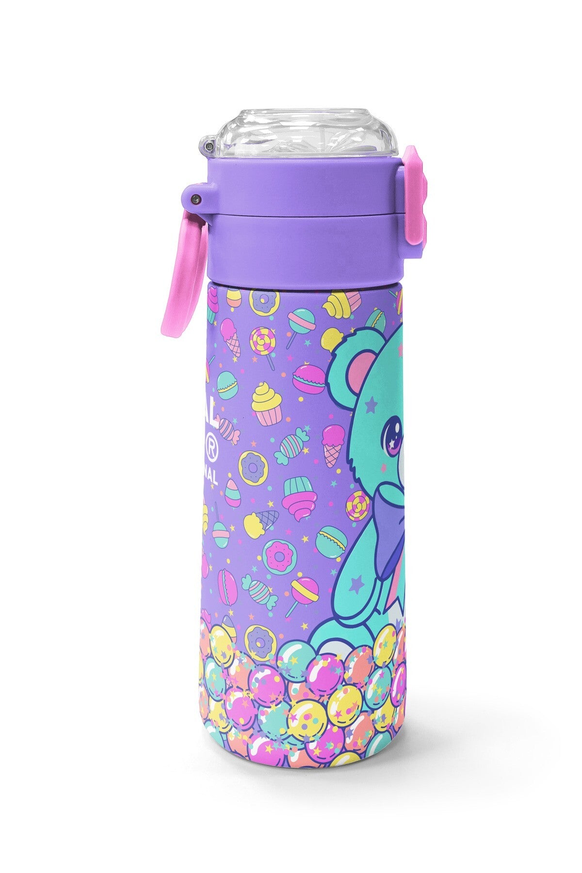 Coral High Kids Milka Şeker Ayıcık Desenli Pipetli ve Direkt İçim Çelik Termos 500 ml 38105