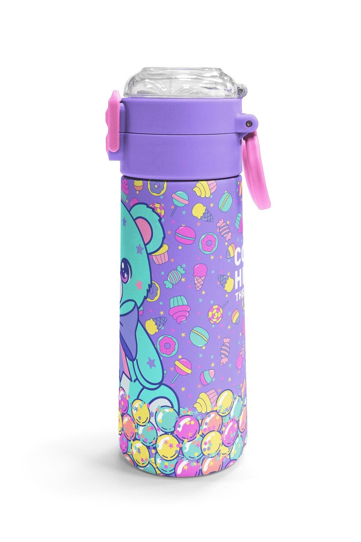 Coral High Kids Milka Şeker Ayıcık Desenli Pipetli ve Direkt İçim Çelik Termos 500 ml 38105-3