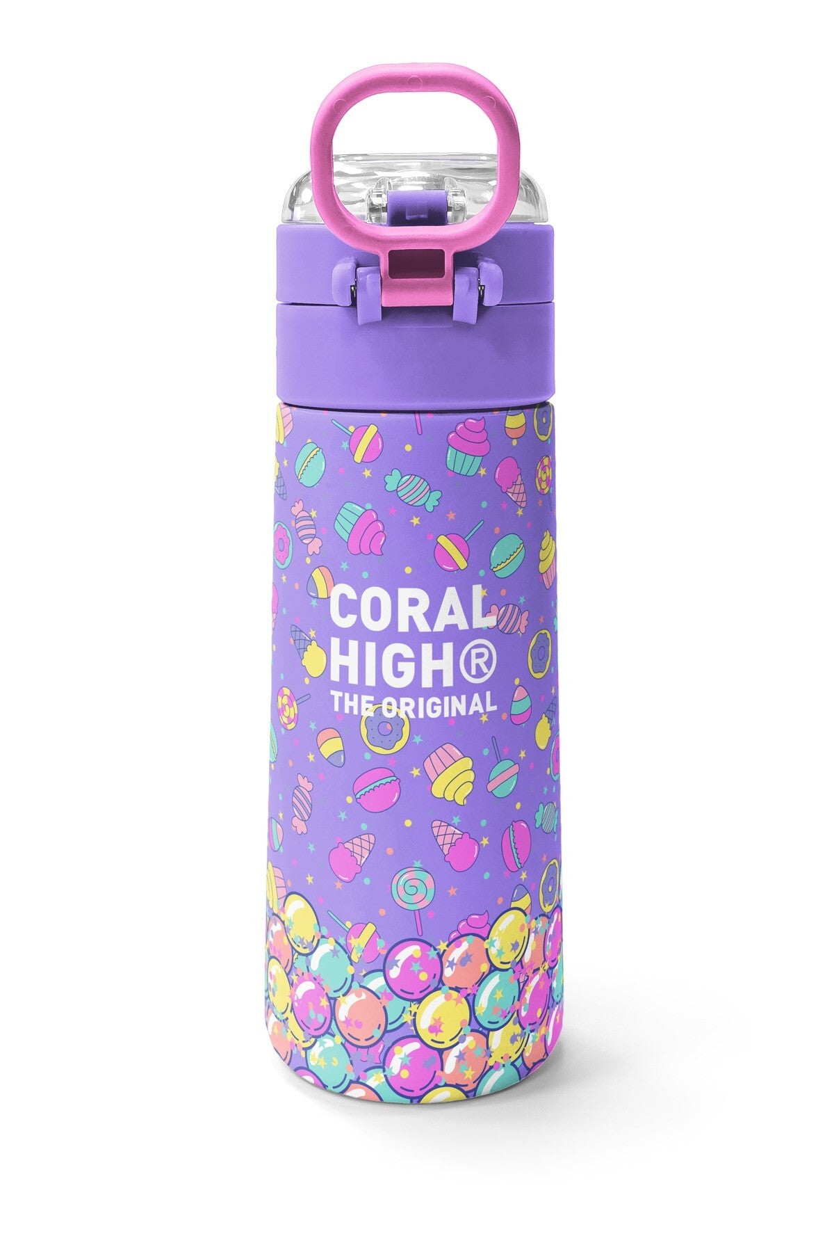 Coral High Kids Milka Şeker Ayıcık Desenli Pipetli ve Direkt İçim Çelik Termos 500 ml 38105-4