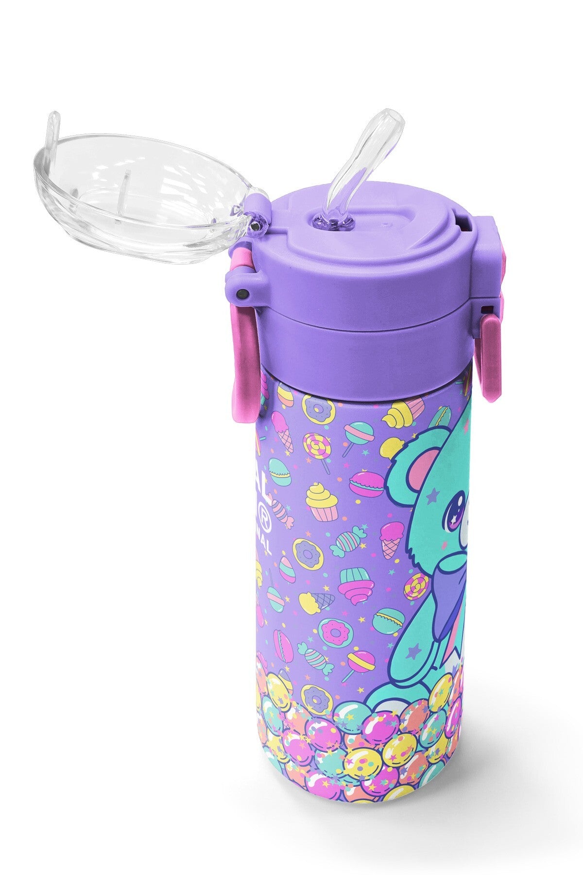 Coral High Kids Milka Şeker Ayıcık Desenli Pipetli ve Direkt İçim Çelik Termos 500 ml 38105-5