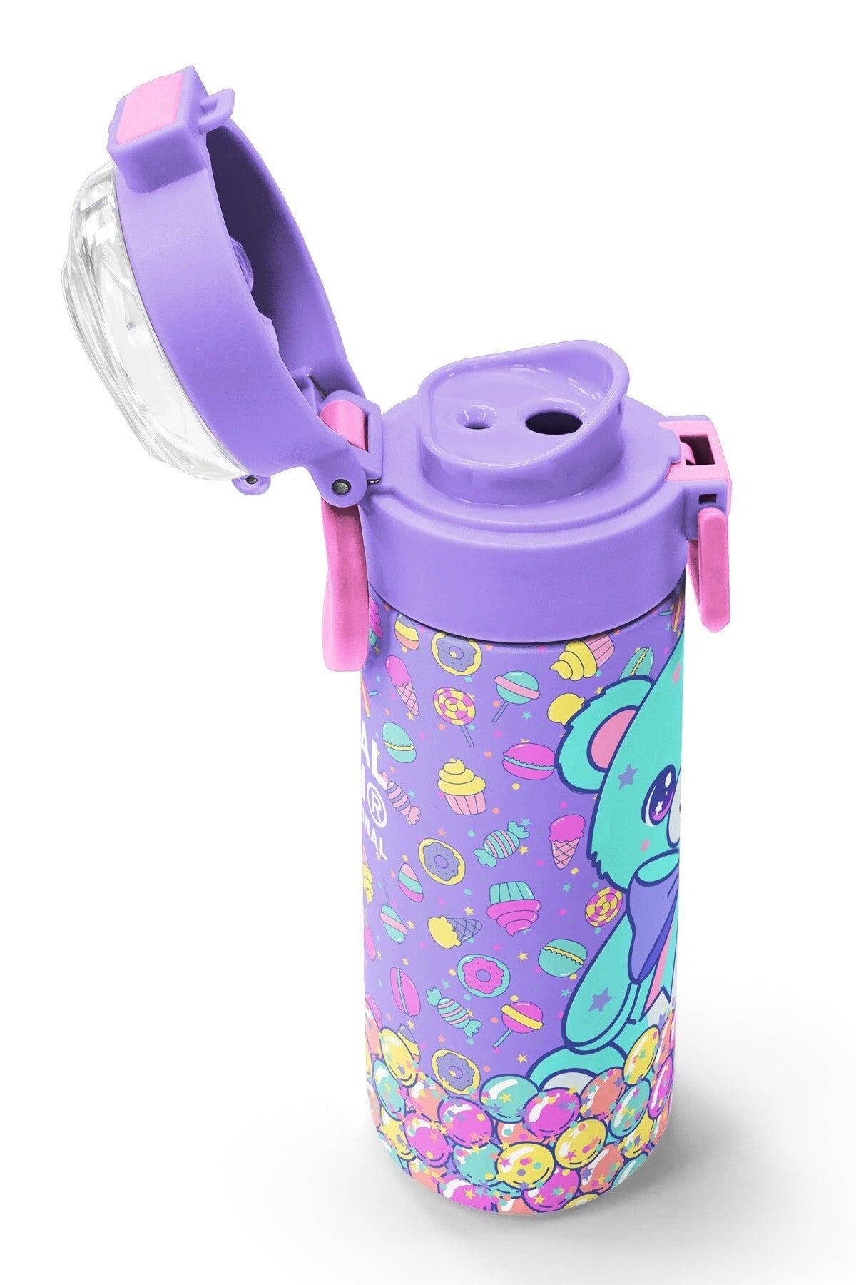 Coral High Kids Milka Şeker Ayıcık Desenli Pipetli ve Direkt İçim Çelik Termos 500 ml 38105-6