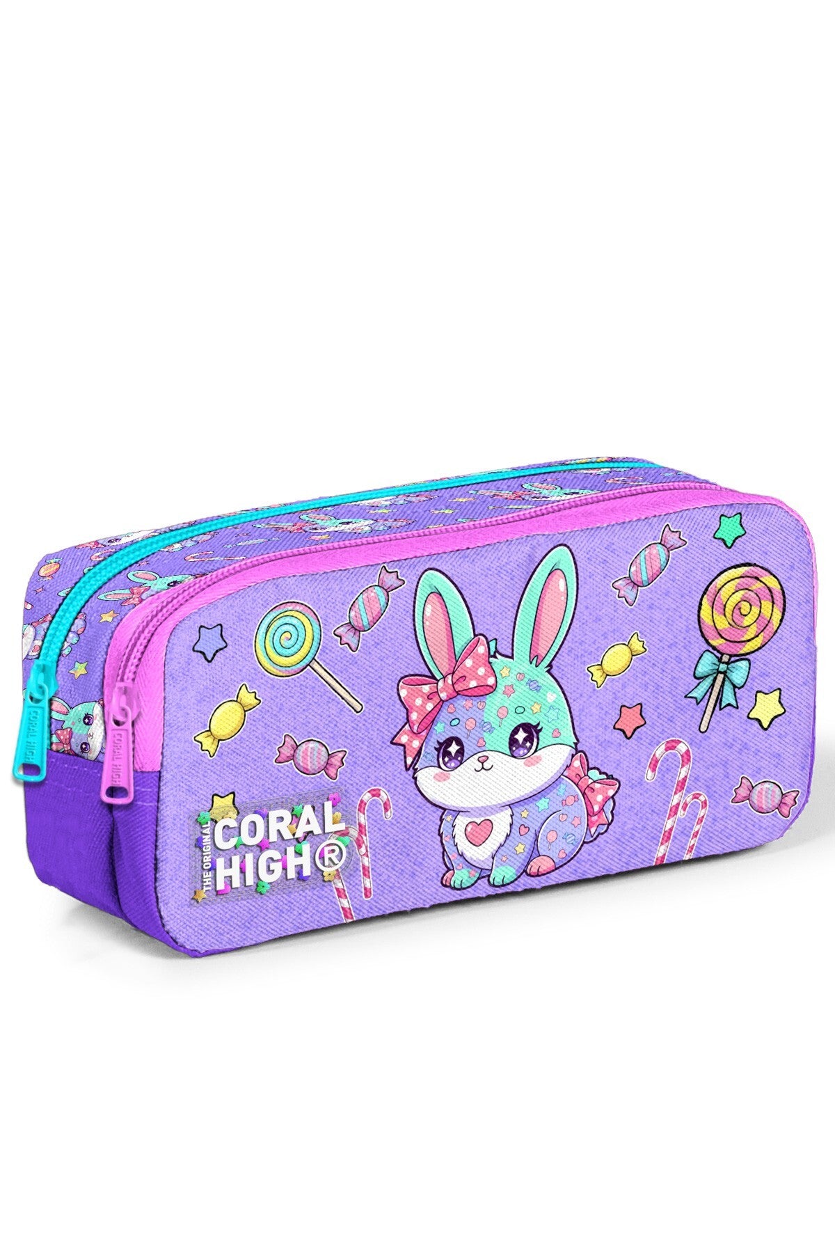 Coral High Kids Milka Su Yeşili Tavşan Desenli İki Bölmeli Kalem Çantası 31055-1