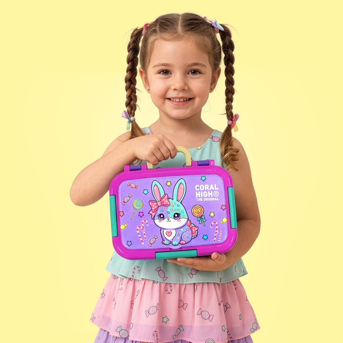 Coral High Kids Milka Su Yeşili Tavşan Desenli Paslanmaz Çelik Beslenme Kabı 39155-3