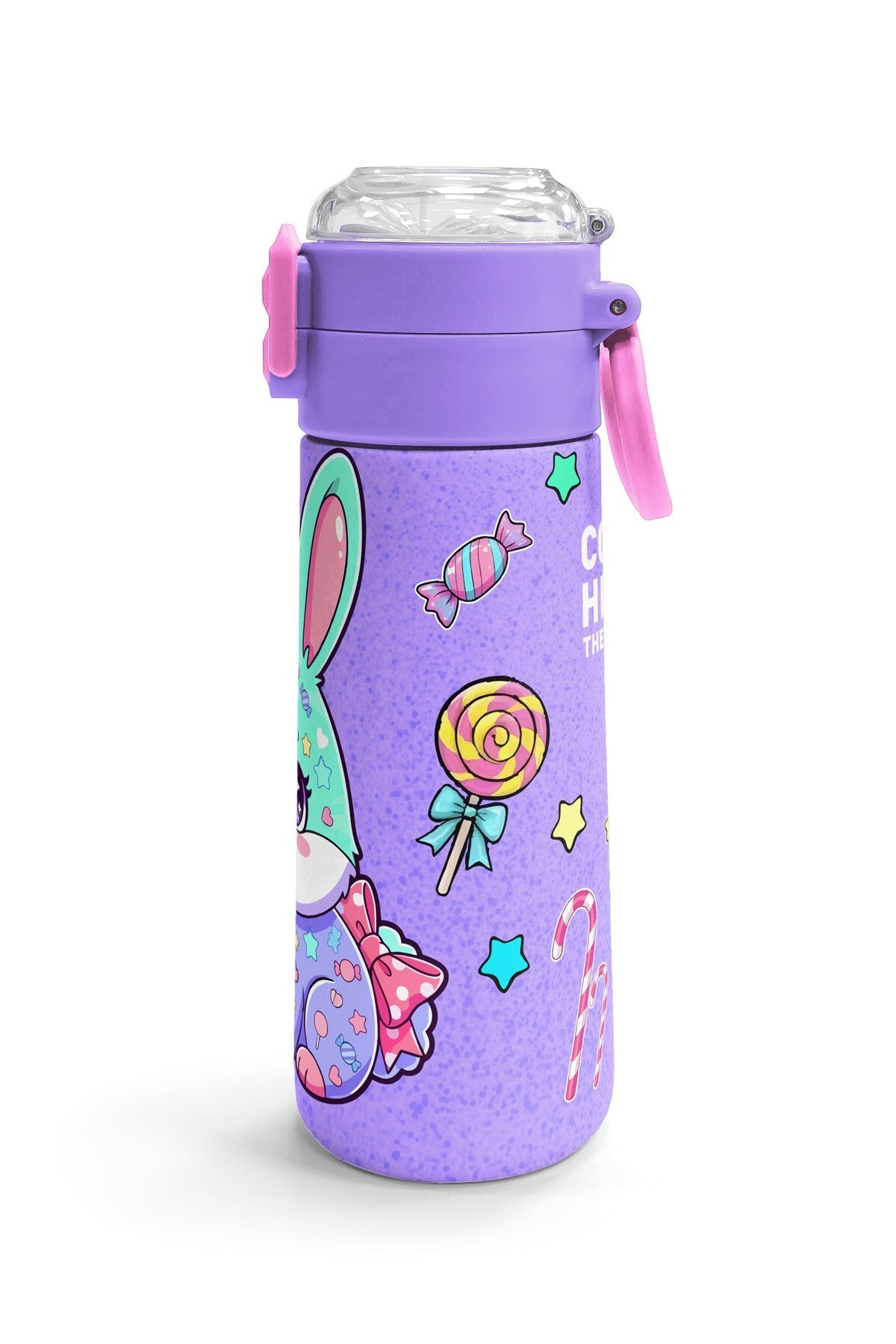 Coral High Kids Milka Su Yeşili Tavşan Desenli Pipetli ve Direkt İçim Çelik Termos 500 ml 38137-3