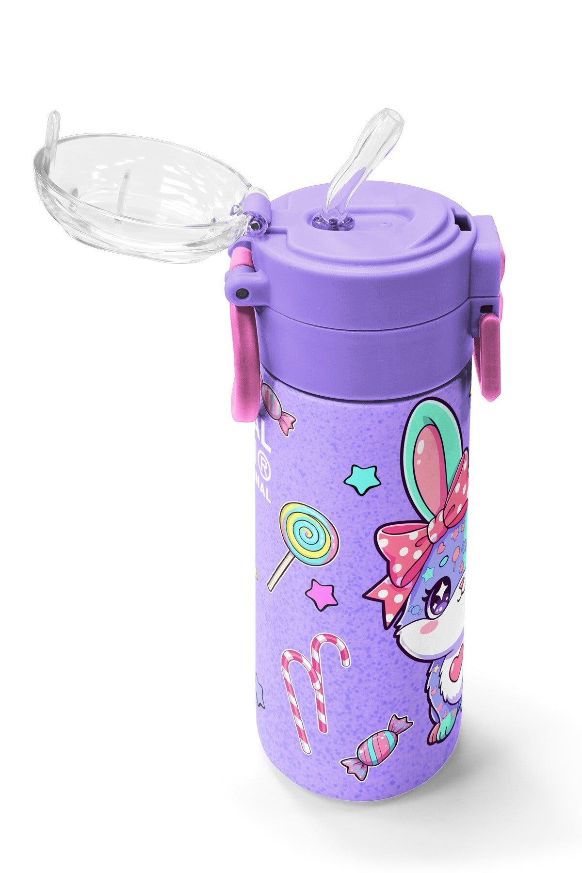 Coral High Kids Milka Su Yeşili Tavşan Desenli Pipetli ve Direkt İçim Çelik Termos 500 ml 38137-5