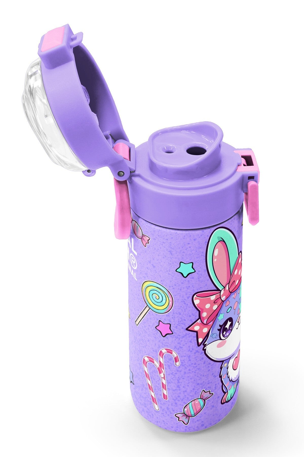 Coral High Kids Milka Su Yeşili Tavşan Desenli Pipetli ve Direkt İçim Çelik Termos 500 ml 38137-6