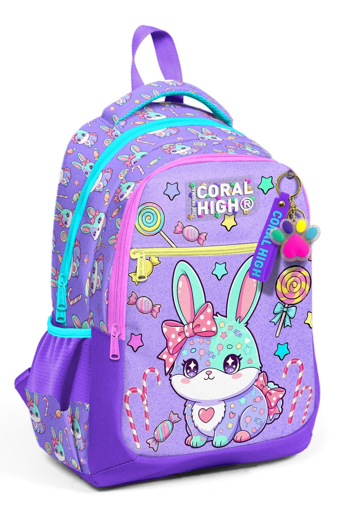 Coral High Kids Milka Su Yeşili Tavşan Desenli Üç Bölmeli Okul Sırt Çantası 33255