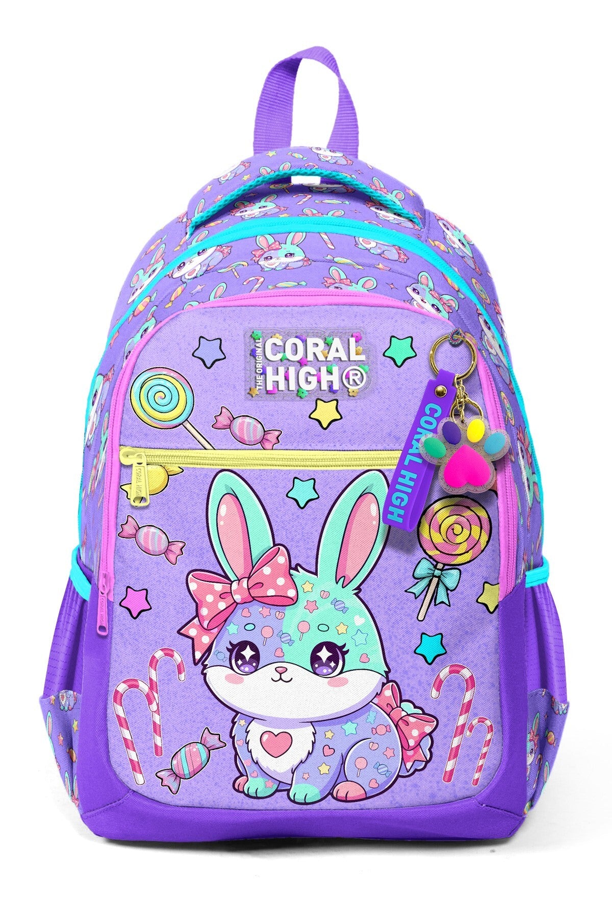 Coral High Kids Milka Su Yeşili Tavşan Desenli Üç Bölmeli Okul Sırt Çantası 33255-7