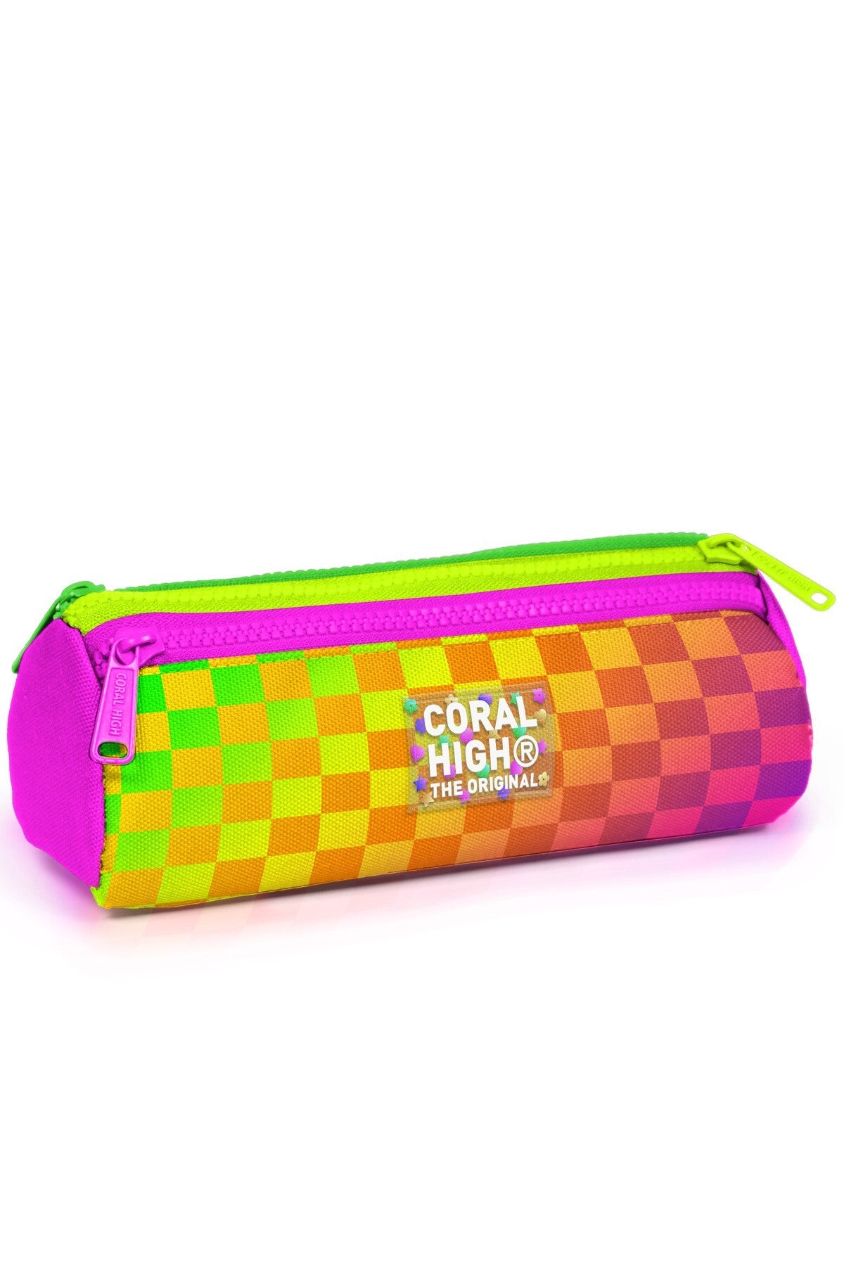 Coral High Kids Neon Renkli Dama Desenli Üç Bölmeli Kalem Çantası 31003-1