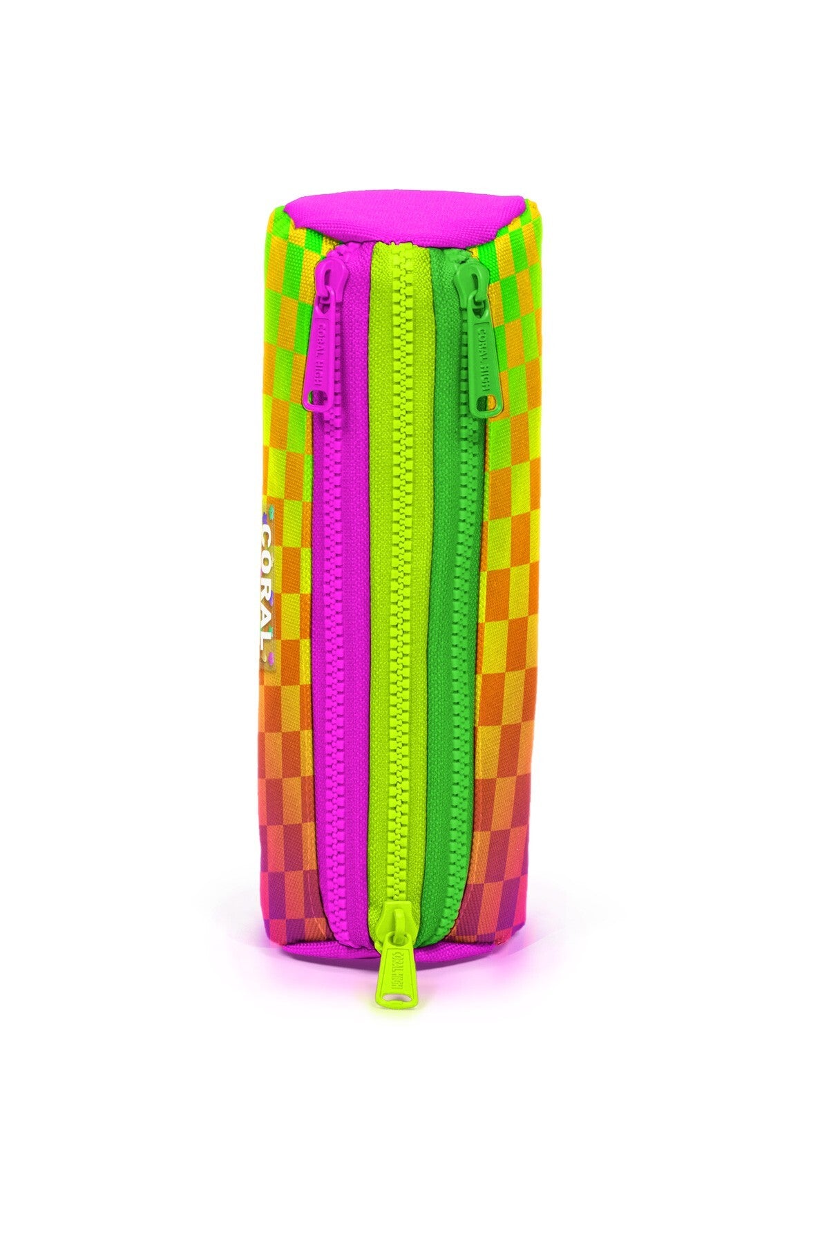 Coral High Kids Neon Renkli Dama Desenli Üç Bölmeli Kalem Çantası 31003-2