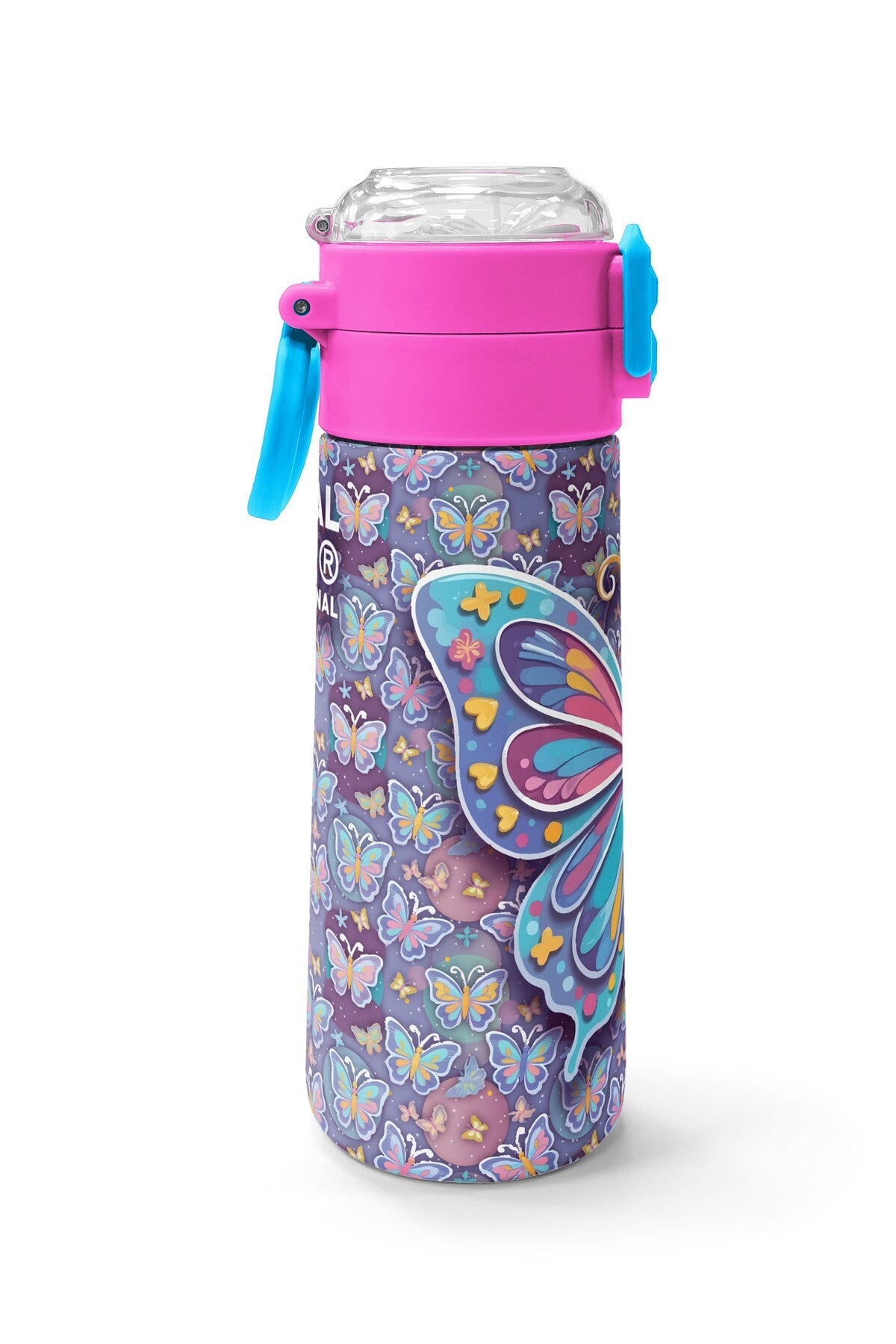 Coral High Kids Pastel Renkli Kelebek Desenli Pipetli ve Direkt İçim Çelik Termos 500 ml 38106