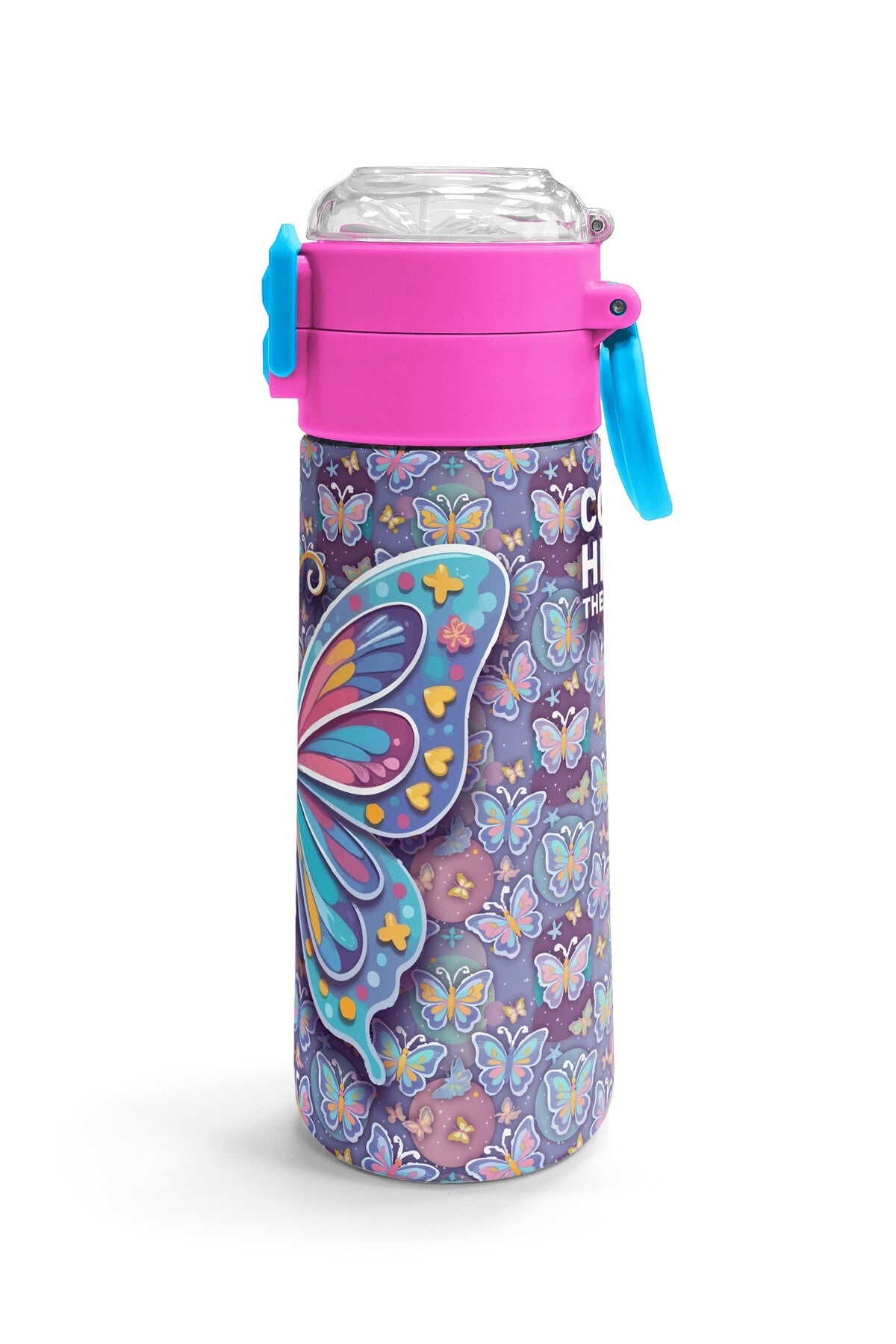 Coral High Kids Pastel Renkli Kelebek Desenli Pipetli ve Direkt İçim Çelik Termos 500 ml 38106-3