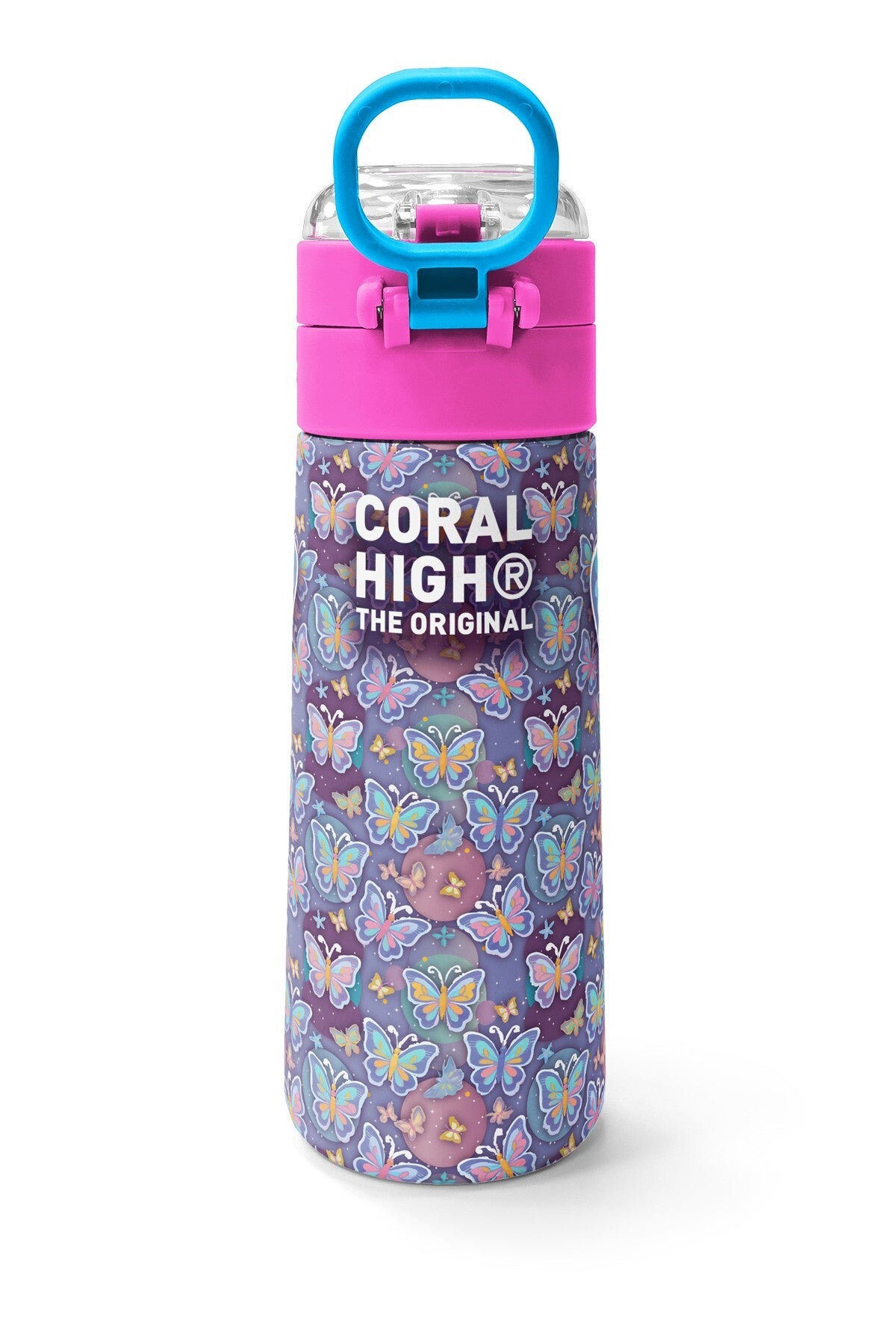 Coral High Kids Pastel Renkli Kelebek Desenli Pipetli ve Direkt İçim Çelik Termos 500 ml 38106-4
